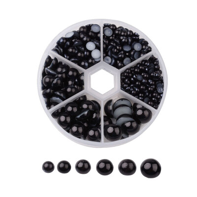 

PH PANDAHALL 690 Pcs Black Flat Back Half Round Pearl Cabochon for Nail Craft DIY Decoration