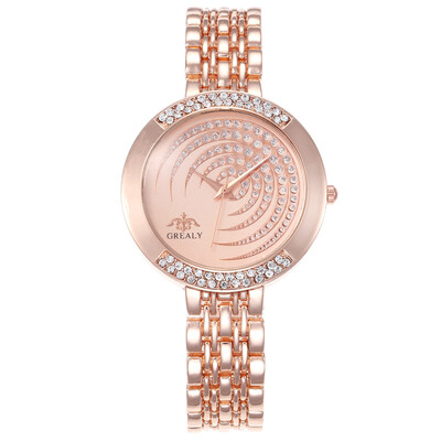 

Womens full diamond fashion alloy set creative dial steel belt casual wrist watch female models