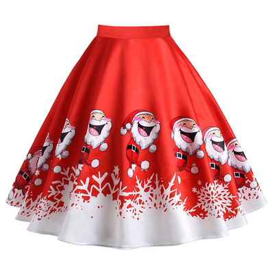 

Roseonmyhand Women Christmas Santa Print Elegant Flare Vintage High Waist Tea Skirt Ball Gown