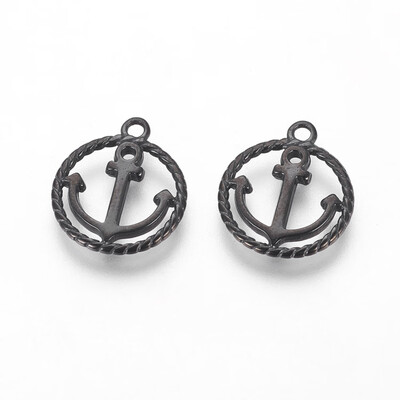 

304 Stainless Steel Pendants Ring with Anchor Gunmetal 17x145x15mm Hole 16mm