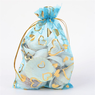 

PH PANDAHALL 100 PCS 5x7 Inches Heart Printed LightSkyBlue Organza Bags