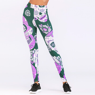 

Sexy Women Yoga Sports Leggings Floral Skull Head Diamond Print High Waist Workout Running Skinny Slim Fitness Pants