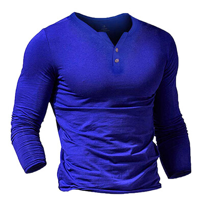 

2019 Slim T-ShirtMen Personality Hipster Button V-Neck Solid Color Tee Tops