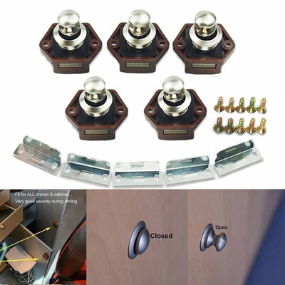 

5 Pcs Mini Brown Push Button Catch Drawer Cupboard Door Knob Lock Caravan Motor Camper