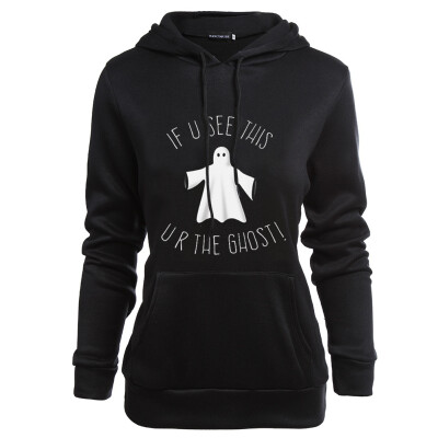 

2019 New Women Cute Ghost Printed Hooded Sweatshirts Halloween Ghost Long Sleeve Solid Color Hoodie For Female