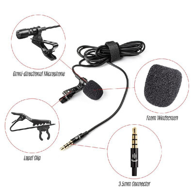 

Lavalier Lapel Portable Clip-on Microphone Mic 35mm Audio Plug Length 15m Omni-directional Noise-canceling Mic for Smartphone Ca