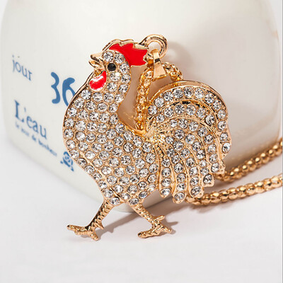 

Creative Zodiac Chicken Years Act The Role Ofing Is Tasted Full Rhinestones Crystal Chickens Pendant Necklace Luxury Jewelry