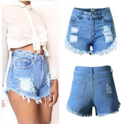 

US Summer Women Casu High Waisted Short Mini Jeans Ripped Jeans Shorts Hot Pants