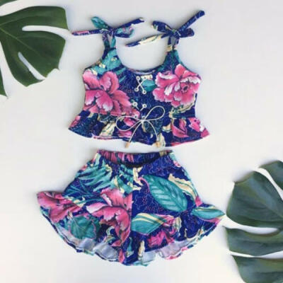 

Toddler Kids Baby Girl Flower Strap Tops Crop Short Pants Outfits Clothes Summer