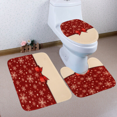 

〖Follure〗3PCS Christmas Bathroom Non-Slip Pedestal Rug Lid Toilet Cover Bath Mat Set