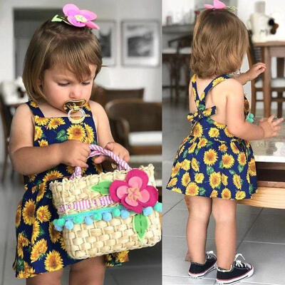 

Infant Kids Baby Girls Floral Flowers Sleeveless Dress Sundress Overalls Summer