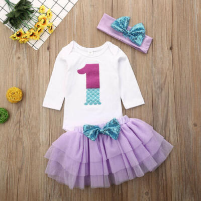 

3Pcs Baby Girl 1st First Birthday Outfit Cake Smash Tutu Skirt Romper Top Set