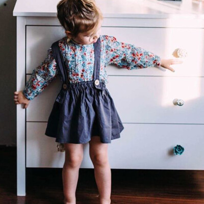 

2019 Toddler Baby Girls Autumn Clothes Floral TopsBib Skirts Casual Outfits Set