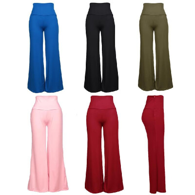 

Casual Women High Waist Wide Leg Pants Side Zipper Solid Color Oversize Flare Long Loose Yoga Trousers