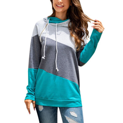 

Women Autumn Simple Hoodies Long Sleeve Patchwork Casual Loose Hooded Sweater