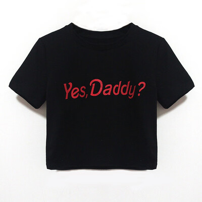 

ROPALIA Letter Yes Daddy Stitch Casual T Shirt Summer YellowWhiteBlackPink Sexy Women Tops Tees Girl T-Shirt Ladies Female