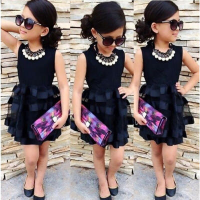 

Toddler Kids Girls Sleeveless Tops Ruffle Tulle Dress Party Dresses