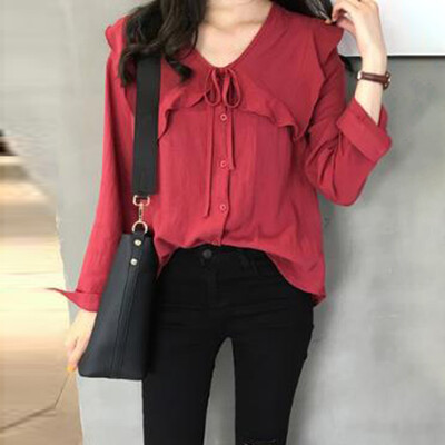 

Women Ladies Ruffles Button Down Tops Long Sleeve Party Blouse Plus Size Shirts