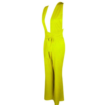 

Starmoon Women Summer Sexy Strap V Neck Solid Waistband Lace-up Long Pants Jumpsuits