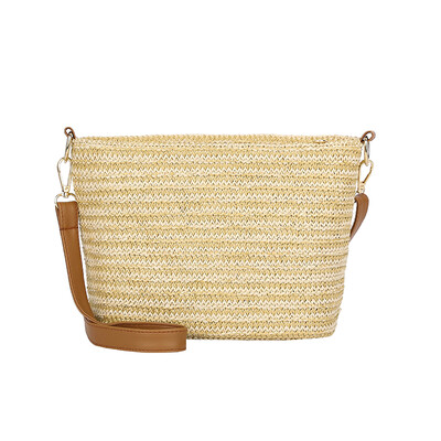 

2019 New Style Solid Handbags Women Girls Bag Straw Woven Bucket Zipper Shoulder Bag Summer Holiday Vintage