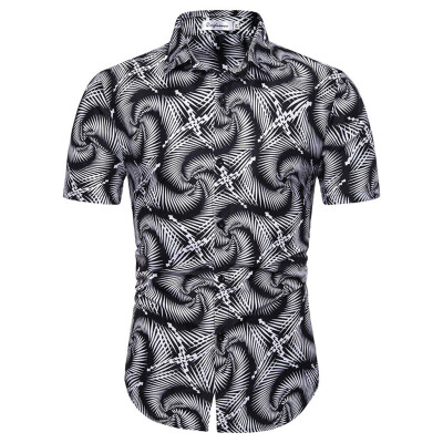 

Tailored Mens Hawaii Printed Splicing Pattern Casual Fashion Lapel Short Sleeve Shirt