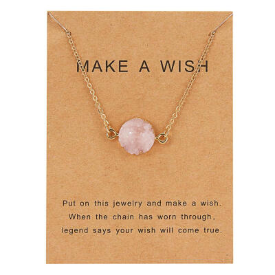 

Rinhoo 8 Colors Moon Shape Druzy Necklace Fashion Resin Faux Stone Necklace Gold Color Paper Wish Card Jewelry for Women Girls