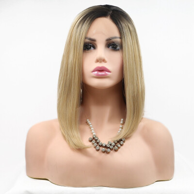 

Amazing Star Lace Frontal Wigs Bob Straight Hair Blonde Color Half Heat Resistant Side Part Synthetic Hair Wigs