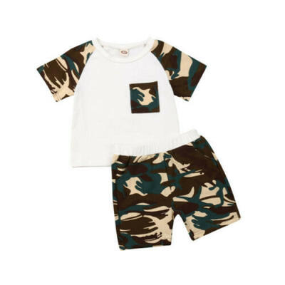 

Toddler Kids Baby Girls Boys T-shirt TopsCamouflage Shorts Pants Outfit Clothes