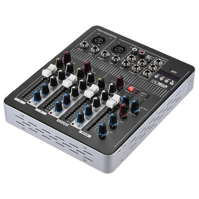 

Professional 4-Channel Mic Line Audio Mixer Mixing Console with 3-band EQ 48V Phantom Power USB Interface