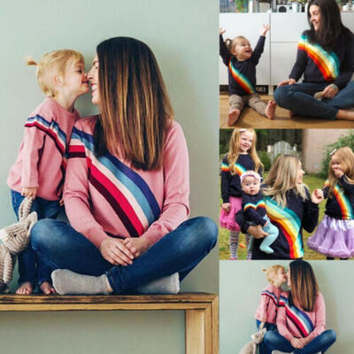 

Family Cotton Matching Clothes Mom Baby Kids Long Sleeves T Shirts Blouse Tops