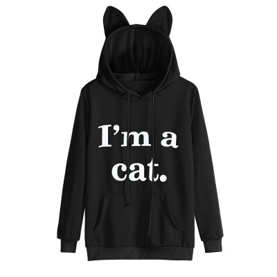 

Nomeni Womens Cat Long Sleeve Hoodie Sweatshirt Hooded Pullover Tops Blouse BKL