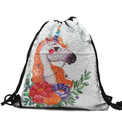 

Cute Unicorn Drawstring Backpack Mermaid Sequin Bag For Children School Bag