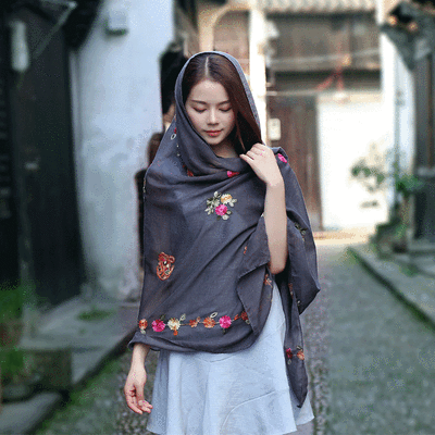 

Spring&autumn new national wind cashew flower cotton&linen scarf embroidery shawl retro embroidered silk scarf female travel shawl