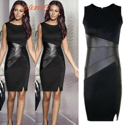 

Hot Women Business Work Formal Dress Party Cocktail Slim PU Leather Pencil Dress