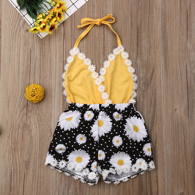 

Toddler Baby Kids Girls Sleeveless Strap Lace Floral Backless Romper Bodysuit