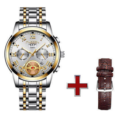 

Top Brand Luxury Watches Men Fashion stainless Steel calendar week male quartz casual business watch Roman number man clock