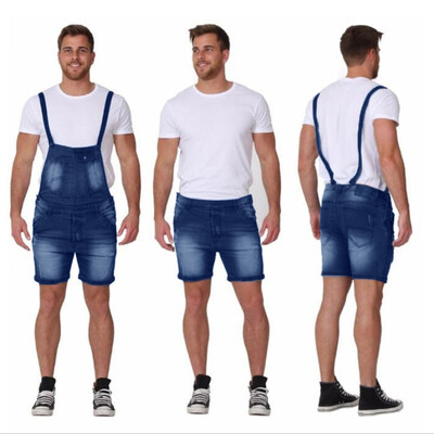 

Gobestart Mens Overall Casual Jumpsuit Jeans Wash Broken Pocket Trousers Suspender Pants