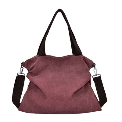 

Casual Solid Color Tote Women Large Capacity Zip Crossbody Shoulder Canvas Bag