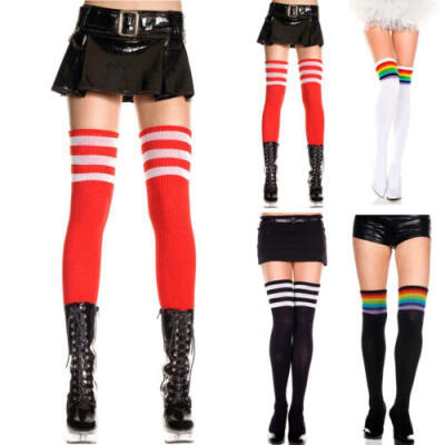 

Women New Cable Knit Long Stripe Socks Over Knee Thigh High School Girl Stocking