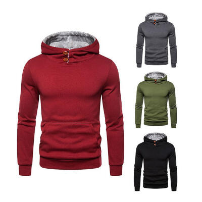 

Mens Casual Long Sleeve Pullover Hoodies Autumn Winter Pure Warm Sweatshirt