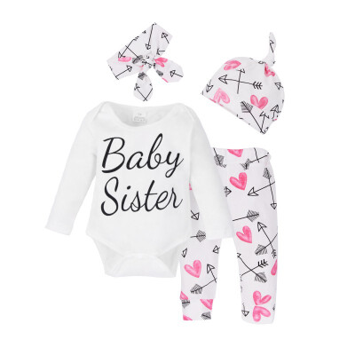 

New Infant Toddler Newborn Baby Girls Letter Print Outfit Clothes Tracksuit Hooded TopsLeggings Pants Headband 4Pcs Set