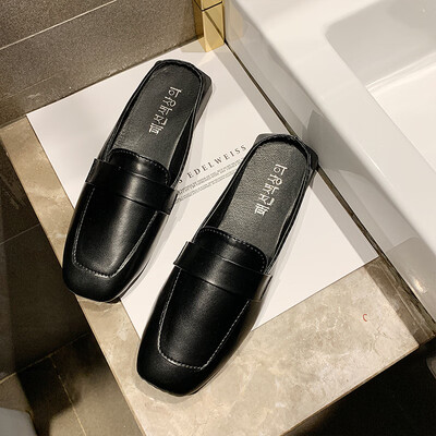 

Square shoes women flat bottom 2019 new spring Joker small leather shoes childrens English wind womens shoes Baotou half slipper
