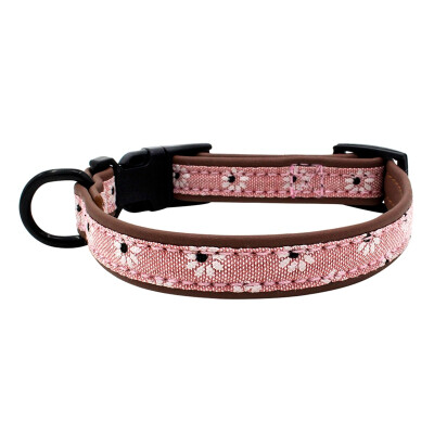 

Pet Cat Comfortable Microfiber Lined Pet Collar Small Flower Adjustable Buckle Cotton Buckle Dog Collar Size -L