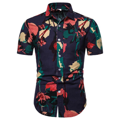 

Tailored Mens Fashion Print Floral Turn-down Collar Short Sleeve Top Shirt Blouse
