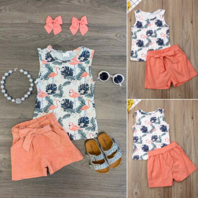 

AU Toddler Kid Baby Girl Ruffle Vest Top Shorts Pants 2PCS Outfit Clothes Summer