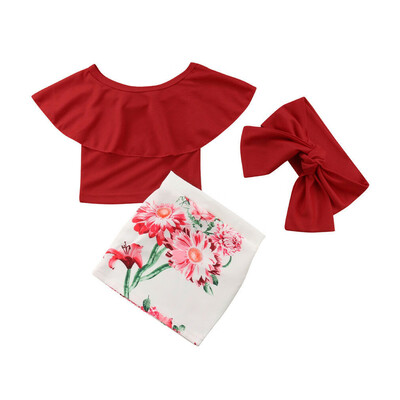 

Canis Toddler Kid Baby Girls Off Shoulder Tops Floral Skirt Dress Outfit Set