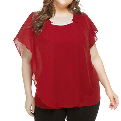 

Roseonmyhand Fashion Women Chiffon Plus Size T-shirt O-Neck Solid Blouse Sleeveless Tops