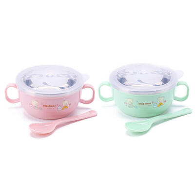 

Children Cartoon Stainless Steel Bowl Spoon Baby Food Feeding Tableware Set