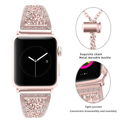 

〖Follure〗For Apple Watch 3840mm Hollowed-Out Rhinestone Stainless Steel Cuff Bracelet