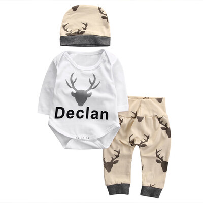 

1Set Newborn Baby Boys Girls Deer Tops Romper Pants Hat 3PCS Outfits Clothes
